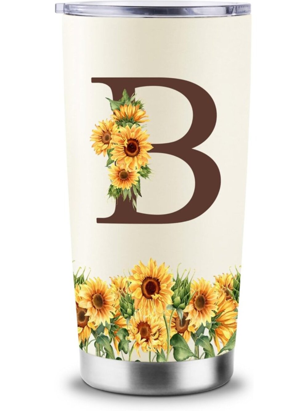 Personalized Sunflower Travel Tumbler - Monogrammed Insulated Cup for Women